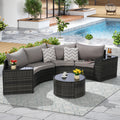 Outdoor Patio Furniture 7 Piece Half Moon Sectional Round Patio Furniture Set Sofa With Tempered Glass Round Coffee Table