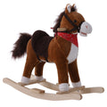 Qaba Kids Ride On Rocking Horse Plush Toy With Realistic Sounds And Red Scarf For Over 3 Years Old Birth Gift