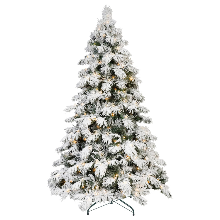 5Ft Flocked Scarecrow Shaped Christmas Tree With 200 Warm White Led Lights, 375 Pvc Memory Wire Tips,Power Pole & Hinged Structure Realistic Snowy Holiday Tree