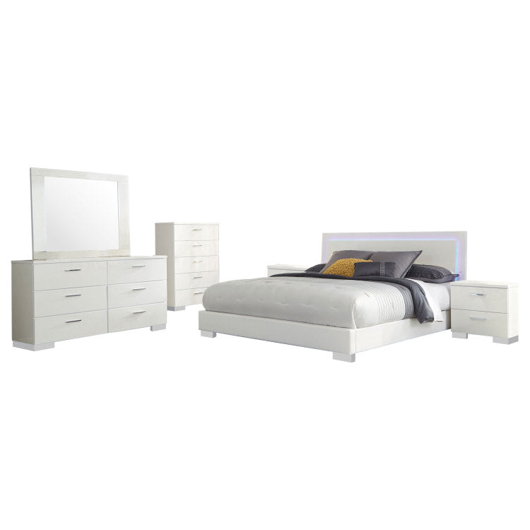 August Glossy White 6 Piece Panel Bedroom Set