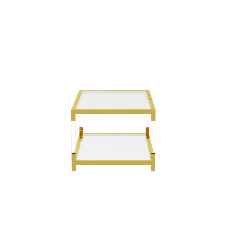 Modern Acrylic Leg Coffee Table, Double Layer Tempered Glass Top With Golden Metal Frame, 47.2X23.6X17.7 Inch Living Room Furniture
