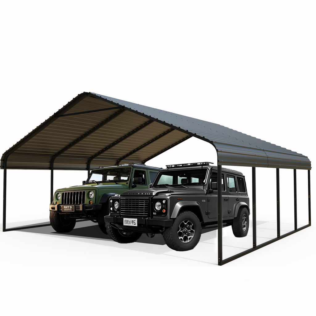 Heavy Duty Carport 20 X 20 Shelter Perfect Solution For Vehicles, Boats & Equipment Durable, All Weather, Quick Assembly Spacious, Secure, Reinforced Gray White