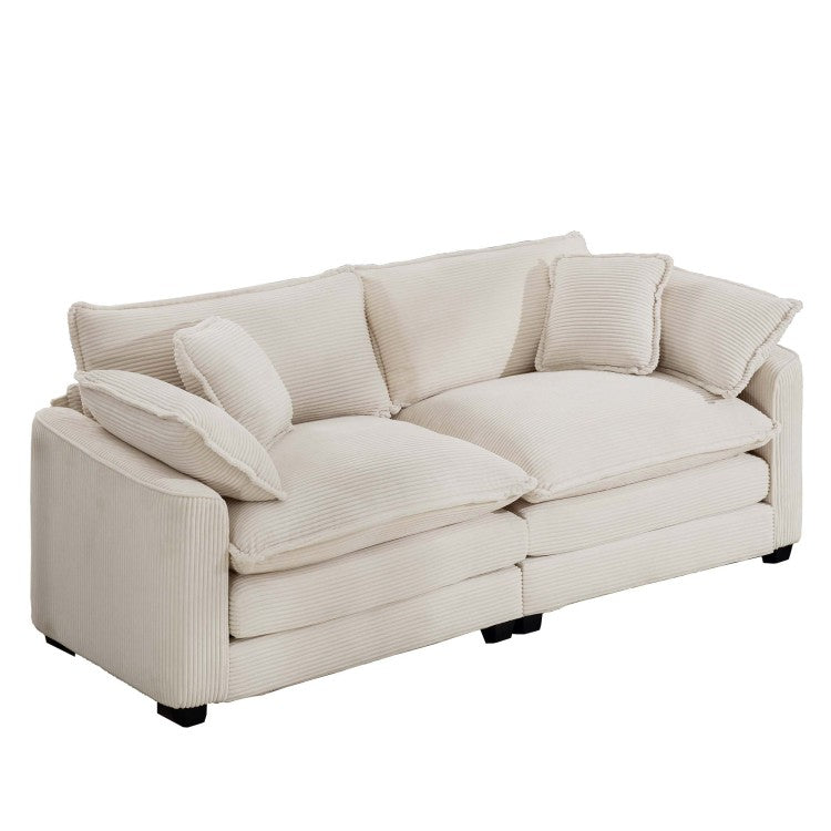 Modern Fabric Living Room Sofa 2 Seater Sofa With 4 Pillows ,Upholstered Large And Deep Seating 2 Seat Loveseat Sofa, Light Beige Corduroy