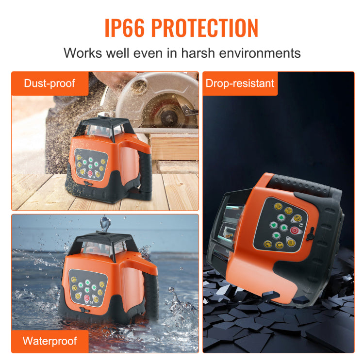 Laser Level, 2000Ft, 360 Degree Self Leveling Green Cross Line Laser, 5 Rotation Speeds & 4 Scanning Angles Adjustment, Ip66 Waterproof Remote Control Manual Self Leveling Mode, Battery Included