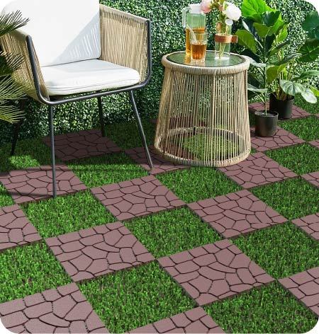 Stone Texture 12" Patio Deck Tiles, Diy Module Interlocking Decking Tiles Floor Tile,Easy And Quick Installation Court Tiles For Porch Poolside Balcony Backyard 44Pcs, Brown