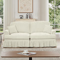 Elegant Mid Century Oversized Large Two Seater Sofa Couch With Flared Arms And Removable Ruffles Pleats Skirts And Spindle Legs, Comfy Chenille Two Seat Love Seat Sofa For Living Room, Beige White