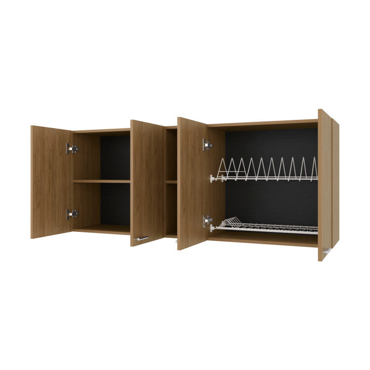 Luray Wall Cabinet Kitchen In Melamine Wit 4 Doors And Open Storage, Natural Oak