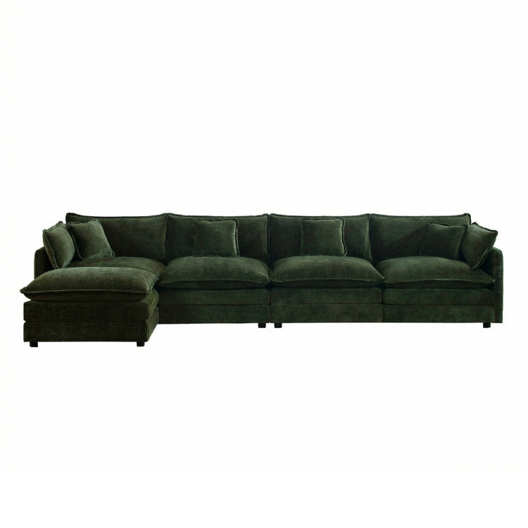 Modular Sectional Sofa For Living Room,U Shaped Couch 4 Seater Convertible Sectional Couch With 1 Ottoman ,Green Chenille
