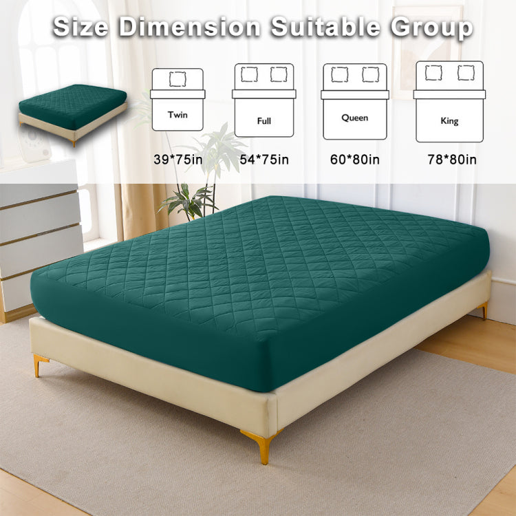 Diamond Patterned Ultrasonic Waterproof Quilted Fitted Sheet, Green, Queen Size