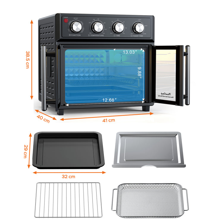Plumchef 26Qt Large Capacity French Double Door Air Fryer Convection Toaster Oven, 1700W, 7 Preset Menus, 7 In 1 Multi Function For Bake, Roast, Grill, Toast, Dehydrate& Defrost, Stainless