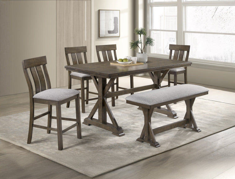 1Pc Rustic Upholstered Counter Height Dining Bench Rich Wood Finish Wooden Dining Room Furniture Brown