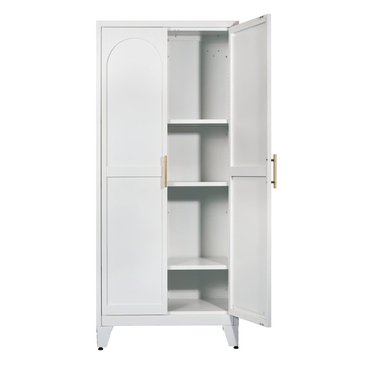 71'' 2 Shapely Doors Cabinet, Metal Storage Cabinet With Doors And Adjustable Shelves, For Bedroom, Living Room, Kitchen White