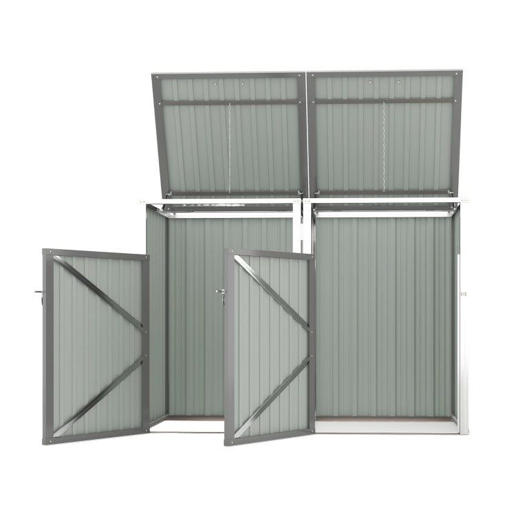 Garbage Bin Shed Stores 2 Trash Cans Metal Outdoor Bin Shed For Garbage Storage,54 Cubic Feet Of Space,Stainless Galvanized Steel, Bin Shed For Garden Yard Lawn,Grey