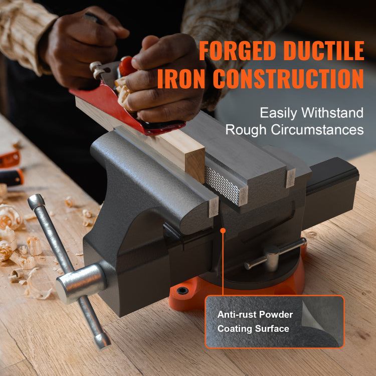 6.5" Bench Vise W 360 Swivel Locking Base & Two Way Jaw Ductile Iron