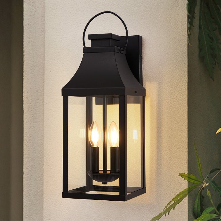 20'' Outdoor Wall Light, Porch Light Outdoor Wall Sconce Lantern, 2 Light Modern Black Exterior Lighting Fixture Wall Mount, Outside Light For House Garage, 1 Pack
