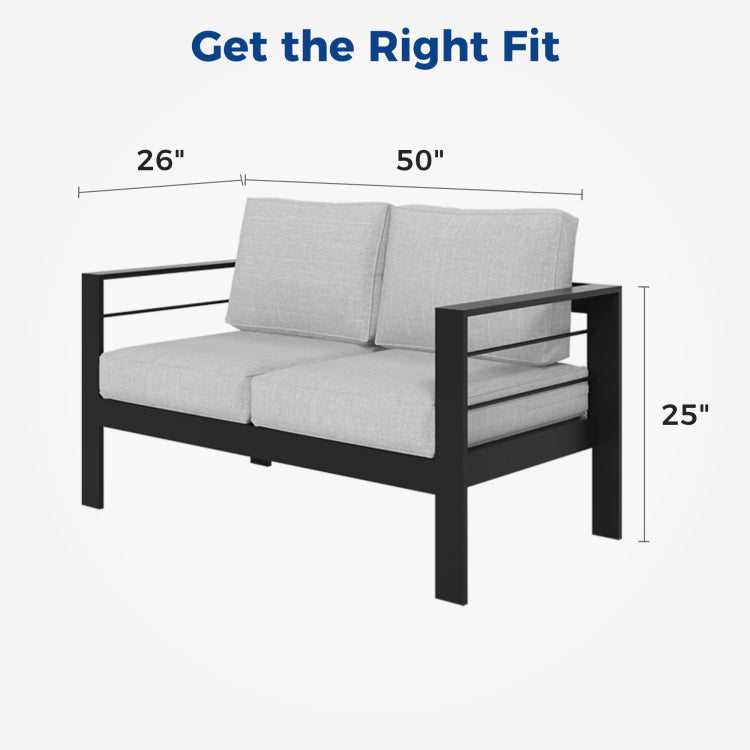 Outdoor Loveseat, All Weather Metal Aluminum Outdoor Patio Furniture Sofa With 5" Thick And Soft Cushion Light Gray