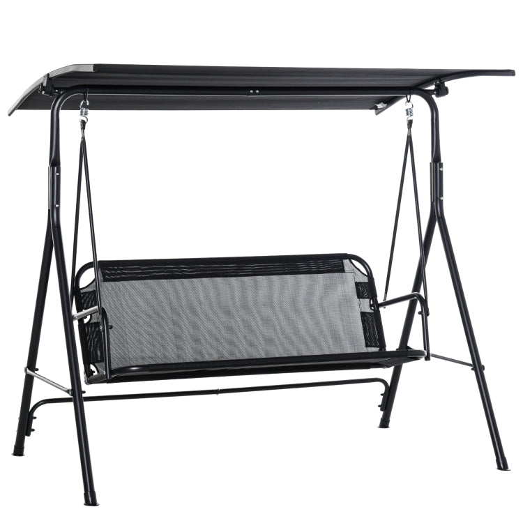 Outsunny Patio Swing Chair With Canopy, Seats 2 Adults Loveseat Bench With Adjustable Tilt Canopy, Armrests, A Frame Steel, Mesh For Backyard, Garden, Black