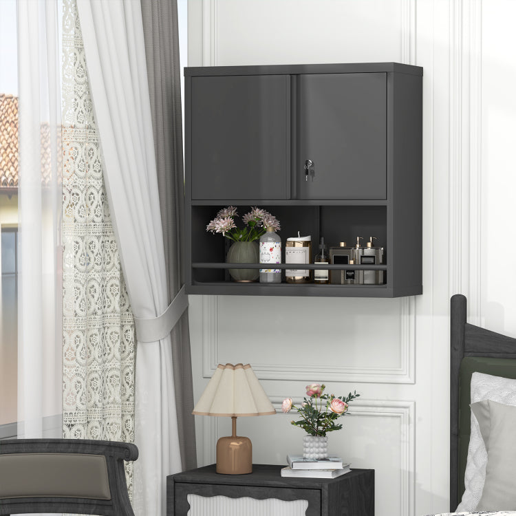 Metal Adjustable 2 Doors Metal Storage Cabinet Kitchen Pantry Cabinet With Adjustable Shelves Tall Steel Cabinet Locker For Kitchen, Living Room, Dining Room And Office