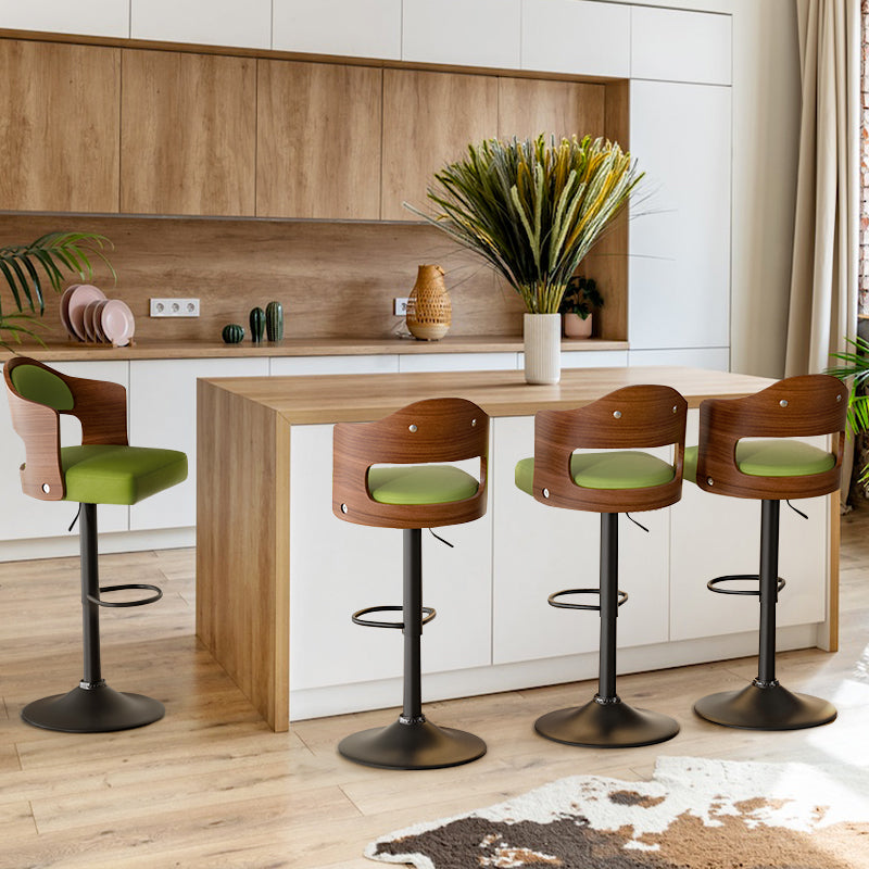 Swivel Bar Stools Set Of 2 Seat Adjustable Height 24.5 33.5In, Wooden Barstools Pu Leather Upholstered Bar Chairs With Back & Footrest For Bar Kitchen Dining Room Green