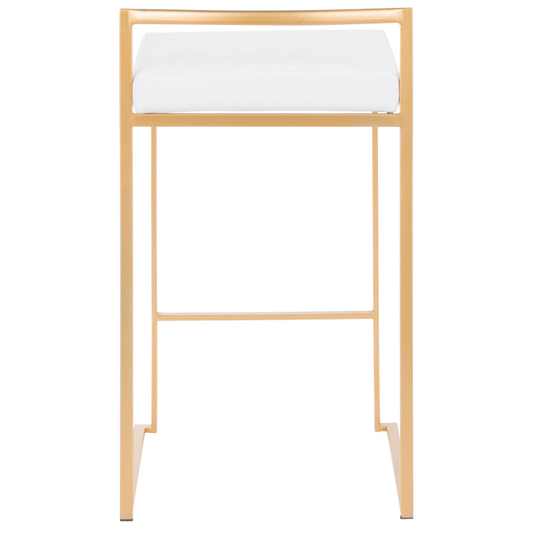 26" Contemporary Stackable Counter Stool In Gold Metal With White Velvet Cushion Set Of 3