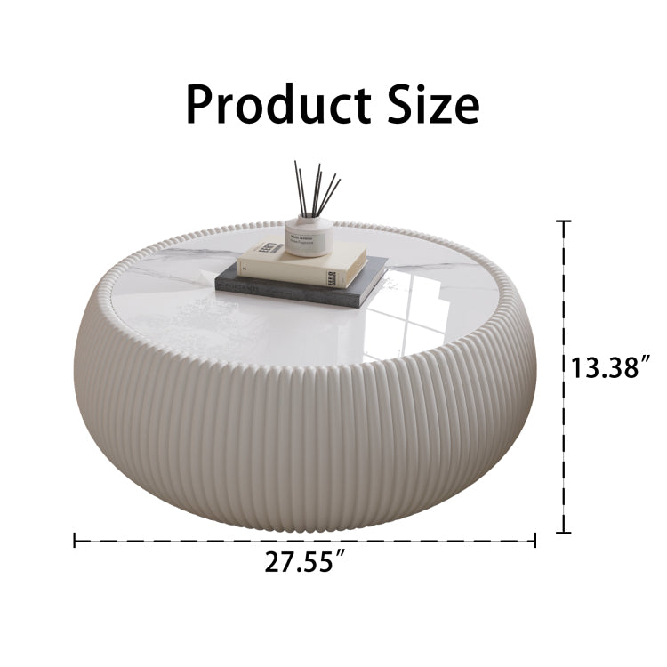 Light Sintered Stone Top Drum Shape Leather Coffee Modern Sofa Table For Living Room Furniture Each Tabletop Has A Unique Grey Pattern