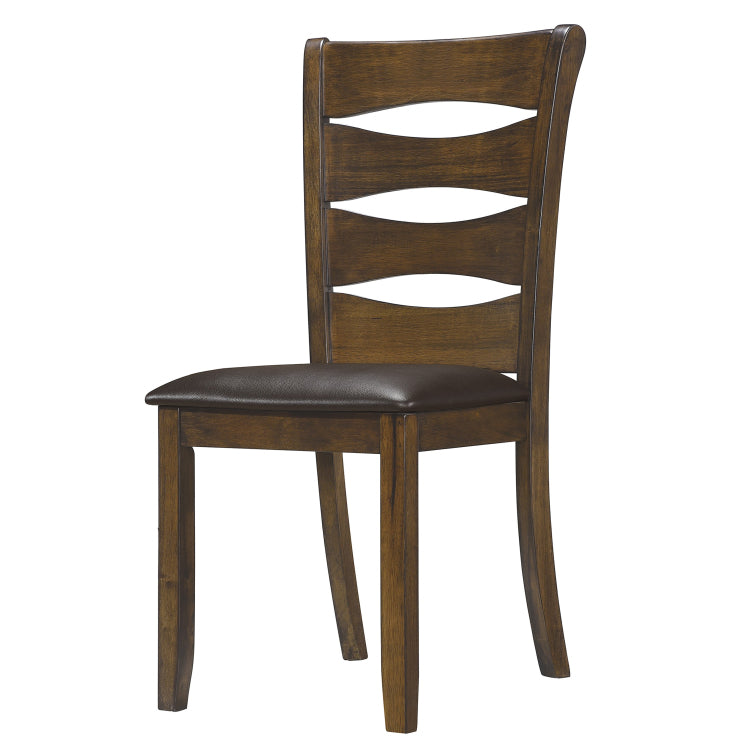 Transitional Ladder Back Side Chair With Fabric Seat, Set Of 2, Brown