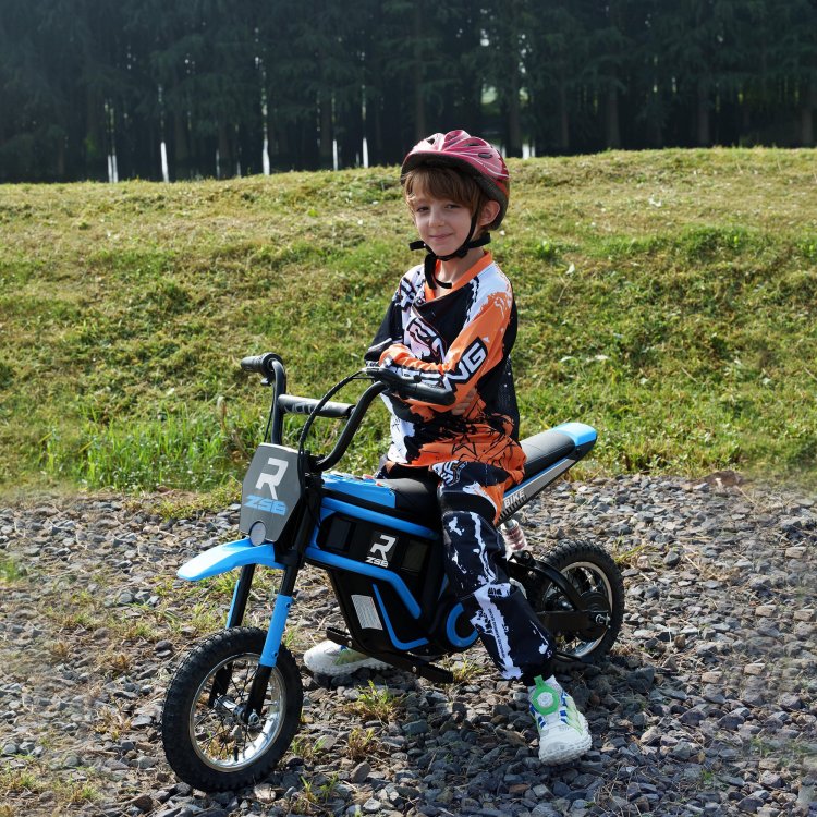 Aosom Electric Dirt Bike With Twist Grip Throttle, 24V 350W Off Road Electric Motorcycle, Up To 15 Mph With Brake, Music Horn, Rear Suspension For Ages 13 Years, Blue