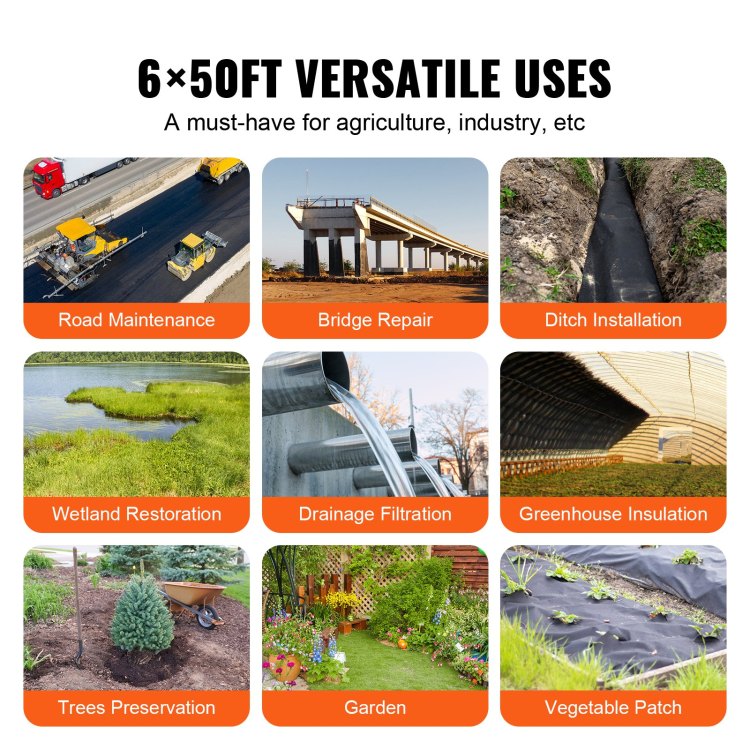 Non Woven Geotextile Fabric 6X50Ft 8Oz Ground Cover Weed Control Fabric