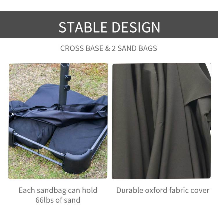 Outsunny Patio Umbrella 15' Steel Rectangular Outdoor Double Sided Market With Base, Sun Protection & Easy Crank For Deck Pool Patio, Dark Gray