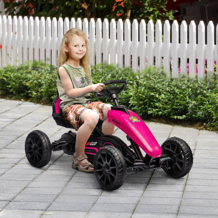 Aosom Kids Pedal Go Kart, Outdoor Ride On Toys With Swing Axle, Adjustable Seat, Handbrake, 4 Shock Absorbing Wheels, Gift For Boys And Girls Aged 3 8 Years Old, Pink