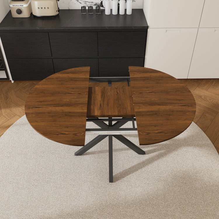 Retractable Dining Table, Round Dining Table, Extendable Dining Table, 6 Person Carbon Steel Base, Modern And Simple Solid Wood Veneer Dining Room Furniture 42 Inches Extended To 58 Inches