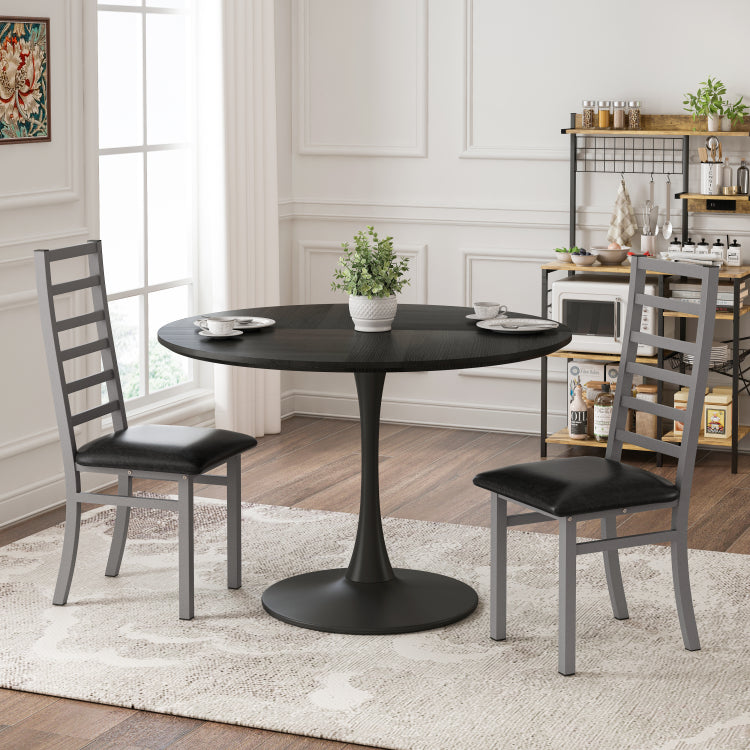 Metal Dining Chairs Set Of 2, Steel Legs And Pu Leather Seats, High Back Armless Dining Chairs, For Kitchen, Living Room, Grey