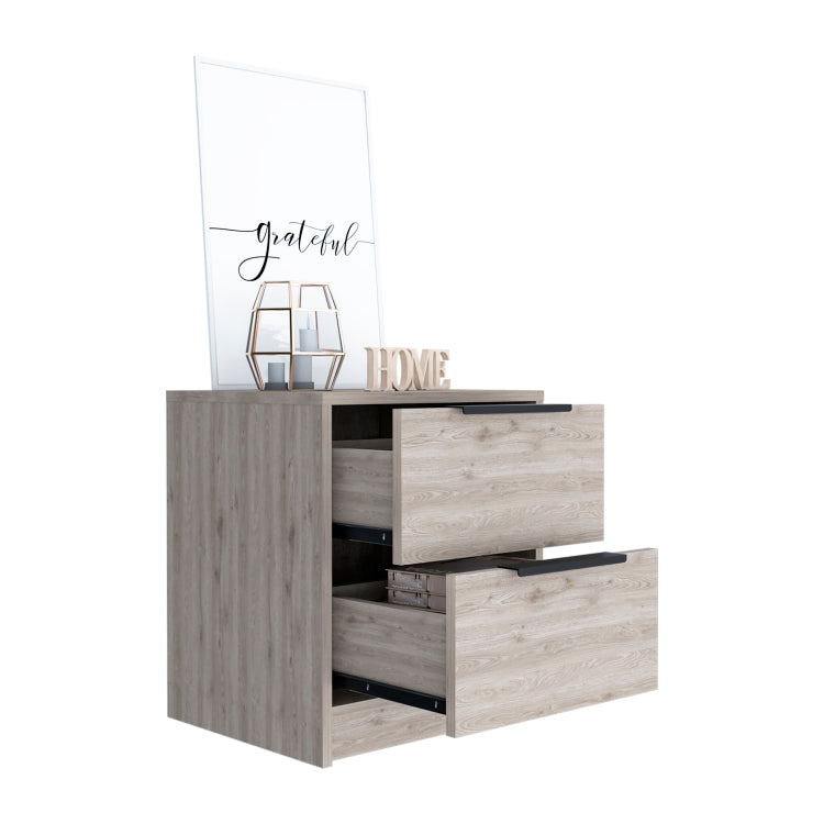 Kaia Nightstand , End Table, Side Table Two Drawers, Metal Handle Light Gray