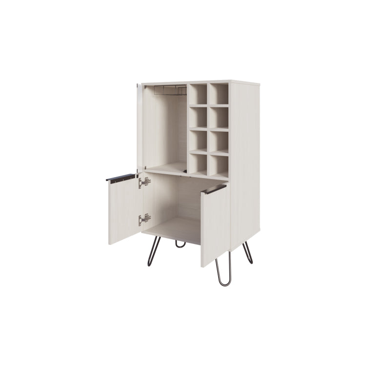 Fairfax Bar Cabinet In Melamine With Glass Rack And Wine Storage,White