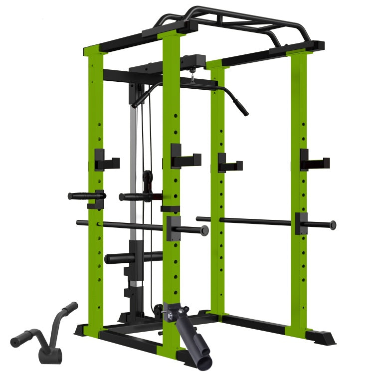 Multi Functional Power Cage, Home Adjustable Pullup Squat Rack 1000Lbs Capacity Comprehensive Fitness Barbell Rack With Gym Accessories 7Ft Olympic Bar