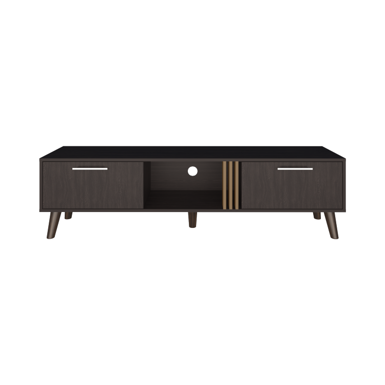 Vance 63" Wide Tv Stand With Two Pull Down Cabinets, Two Shelves, Cable Management , Living Room, Tv Room Black Wengue Light Oak