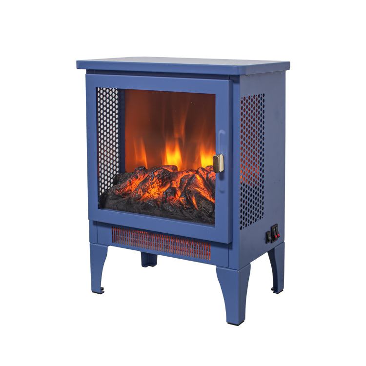 18 Inch Freestanding Electric Fireplace Stove Heater With 3D Flame Effect,Classic Blue