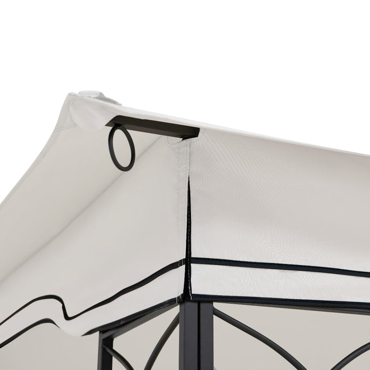 10X12 Ft Outdoor Patio Gazebo Replacement Canopy,Double Tiered Gazebo Tent Roof Top Cover Only Frame Not Include Beige White