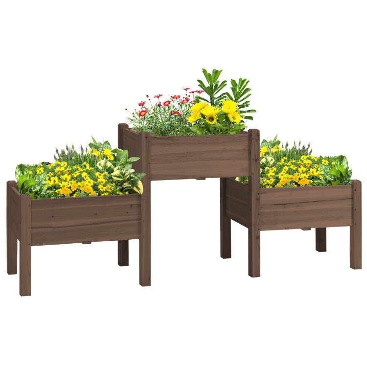 Outsunny Raised Garden Bed With 3 Planter Box, Elevated Wooden Plant Stand With Drainage Holes, For Vegetables, Herb And Flowers, Coffee