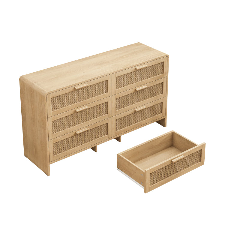 51.18'' Arc Shaped Corner Rattan Cabinet, 6 Drawers Rattan Storage Cabinet Rattan Drawer, For Living Room Bedroom,And Kitchen, Natural