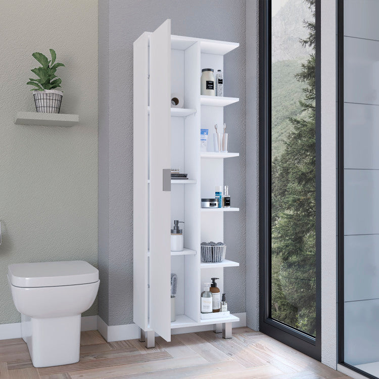 Keller Linen Cabinet 63" H, With 1 Door And 9 Shelves, White