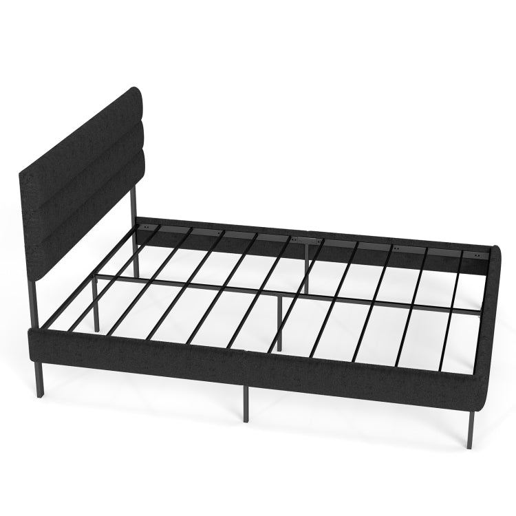 Queen Size Upholstered Platform Bed Frame With Headboard, No Box Spring Needed, 14'' Underbed Storage