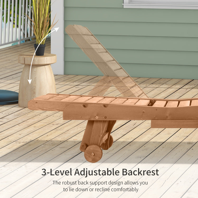 Outsunny Outdoor Chaise Lounge Pool Chair, Built In Table, Reclining Backrest For Sun Tanning Sunbathing, Rolling Wheels, Red Wood Look
