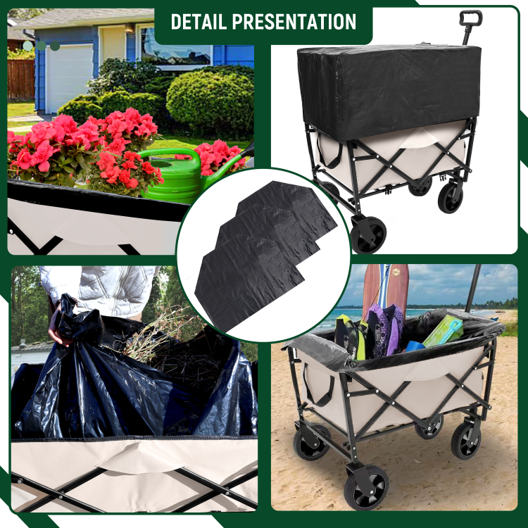 Minimeetall Multi Use Bag,Collapsible Foldable Wagon Cart Beach Wagon Heavy Duty Utility Cart Utility Wagon Grocery Cart For For Camping 3Pcs Plastic Liner Bag Cover , Cream