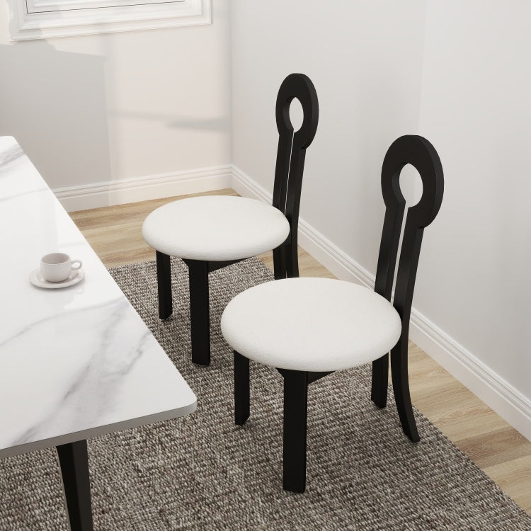 Vintage Rubber Solid Wood Dining Chair, Sheep Plush Dining Chair, Armless Dining Chair, Suitable For Small Home Dressing Room Model Room, Black Set Of 2
