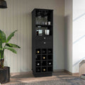 Classic Bar Cabinet, Two Drawers, Twelve Built In Wine Rack Black