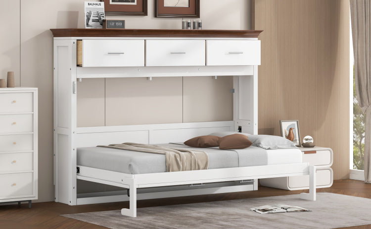 Twin Size Murphy Bed With 3 Drawers, White