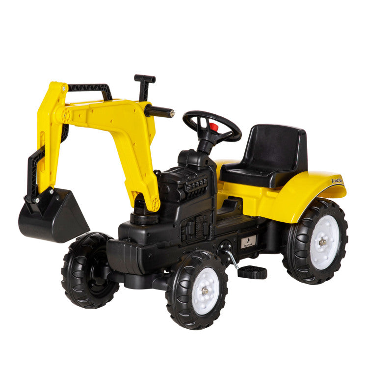 Aosom Kids Ride On Excavator, Pedal Digger, Construction Truck With Horn For Kids And Toddlers 3 , Yellow