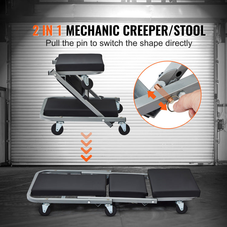 2 In 1 Z Creeper Seat Rolling Chair Auto Mechanics Shop Garage Work Stool