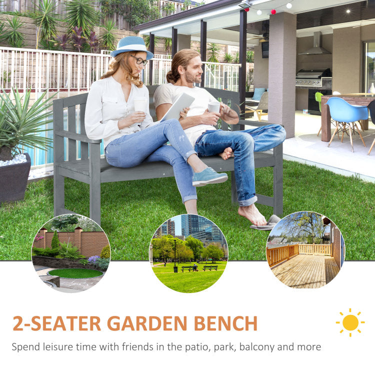 Outsunny 56" Outdoor Wood Bench, 2 Seater Garden Bench With Backrest And Armrest, Patio Bench For Patio, Porch, Poolside, Balcony, Gray